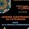 affiche Visite guidée de la chapelle seigneuriale - Journées du Patrimoine 2022